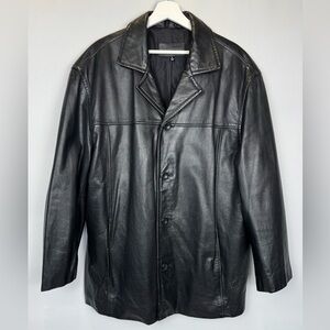 John Ashford Men’s Black Leather Jacket Blazer Car Coat Button Closure Size XL